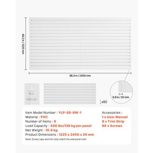 Pannelli a Doghe 8 x 4 Piedi in PVC, Design Modulare Bianco, Facile Installazione, Scaffali Regolabili per Garage - Product Image 5