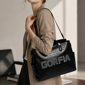 Sac fourre-tout pour femme GORFIA, nouveau design haut de gamme, en cuir PU vegan gaufré croco, avec bandoulière amovible et fermeture à glissière - Product Image 2