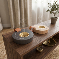 Ensemble brûleur à bakhoor en bois avec coupelle à encens en métal, poignée en cuir, design arabe pour rituels aromatiques, décoration intérieure et cadeaux