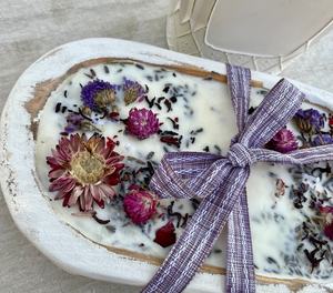 Handmade Oval Wooden Bowl With Dried Flowers And Purple <b>Ribbon</b> Home Decoration Vessel - Product Image 4