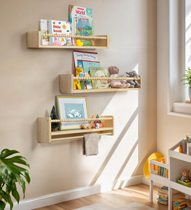 Étagères murales flottantes en bois naturel pour chambre d'enfant, organisateur de livres pour enfants, support de rangement suspendu pour chambre et cuisine - Product Image 5