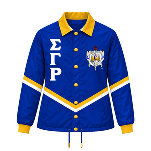 เสื้อแจ็คเก็ตกันลม Sigma Gamma Rho สำหรับผู้หญิง ลายกรีก แบบซิปพิมพ์ลายตามสั่ง เสื้อคลุมกีฬา ขายส่งจำนวนมาก - Product Image 1