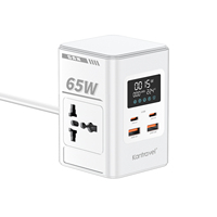 Stop Kontak Ekstensi Daya LED 65W Smart Digital Display GaN Multi Desktop Charging Station dengan Stop Kontak AC USB-C untuk Kantor MacBook
