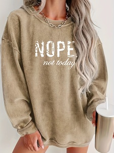 เสื้อสเวตเชิ้ตคอกลมทรงโอเวอร์ไซส์สำหรับผู้หญิง แขนยาวทรงโคมไฟ พิมพ์ลายกราฟิก "Nope Not Today" - Product Image 3