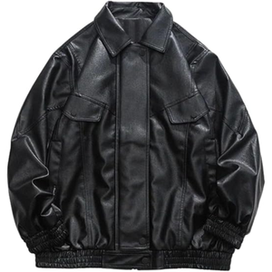 Unisex Oversized Faux Leather Racing <b>Jacket</b>, <b>Vintage</b> Motocross Bomber <b>Varsity</b> Coat, Trendy Motorcycle Streetwear Outerwear - Product Image 1