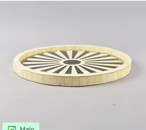 Bandeja Decorativa Circular de Lujo Hecha a Mano con Incrustaciones de Hueso Sunburst, Elegante Plato Redondo Moderno para Mesa de Centro de Alta Gama - Product Image 5
