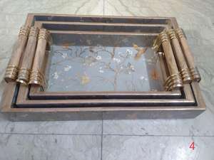 Bandeja de Servir Única y Ecológica con Incrustaciones de Madera, Diseño Impreso y Asa de Latón, Tema Budista, Decoración para el Hogar a Precio Económico - Product Image 2