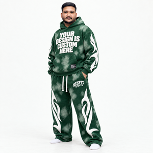 Ensemble de survêtement en molleton lavé avec sweat à capuche en chenille à lettres appliquées et pantalon de survêtement, style streetwear décontracté, collection hiver, personnalisable OEM - Product Image 3