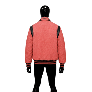 Veste universitaire classique en corail pour homme, en mélange de polyester, col rabattu, coupe droite, style preppy d'hiver, couleur unie - Product Image 2