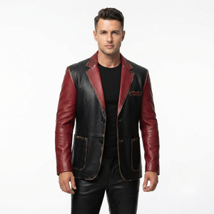 Men Fashion <b>Leather</b> <b>Blazer</b> with Button Men Pockets <b>Leather</b> <b>Blazer</b> <b>Jacket</b> Mens <b>Leather</b> Office Wear <b>Blazer</b> Coat - Product Image 1