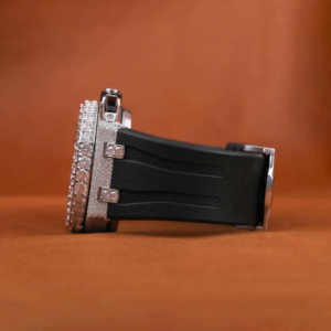 Handmade Custom Men's Mechanical Wrist <b>Watch</b> Chrono Half Iced Out VVS Moissanite Diamond <b>Black</b> Dial Fully Customized Rubber Band - Product Image 4