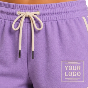 Lavender <b>Womens</b> Athletic Running <b>Shorts</b> Contrast Piping <b>Elastic</b> Drawstring <b>Waist</b> Gym Fitness Training Customized OEM Activewear - Product Image 6
