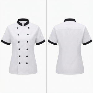 เสื้อเชฟแบบยูนิเซ็กซ์ ผ้าทวิลโพลีคอตตอน 240 GSM พิมพ์ลายสกรีนสีส้ม แขนสั้น กระดุมสองแถว สำหรับร้านอาหารและบาร์ - Product Image 5