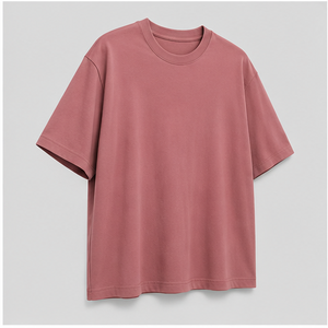 เสื้อยืดคอกลมแขนสั้นทรงหลวมโอเวอร์ไซส์ผ้าฝ้ายวิสโคสสีชมพูอมเทาแบบสั่งทำพิเศษสำหรับผู้ชาย รุ่น MTS-OVR-0038 - Product Image 4
