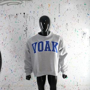 VOAK ASH GREY <b>Mock</b> <b>Neck</b> Sweatshirt 100% BLUE Applique Embroidery wide <b>neck</b> Sweatshirt Finer Threads - Product Image 4