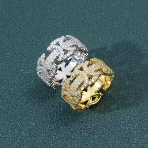 925 Sterling <b>Silver</b> Gold Plated Moissanite <b>Ring</b> Micro Insert Unisex Hip Hop Band Pave <b>Set</b> Wedding Engagement Jewelry - Product Image 4