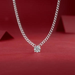 Collier pendentif classique ovale serti de diamants, certifié IGI, plaqué or 18 carats, chaîne maille forçat, bijoux unisexe pour mariage et fiançailles - Product Image 1