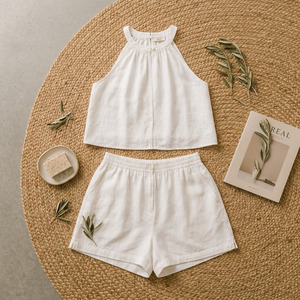 Natural <b>Linen</b> Women Pajamas <b>Set</b> Breathable Soft Lounge Wear Women's Loungewear <b>Set</b> Summer Clothing - Product Image 6