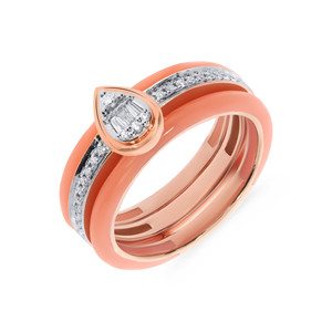 แหวนเพชรทรงหยดน้ำทองคำขาว 18K พรีเมียม ประดับด้วยเคลือบสีคอรัล วงแหวนกว้างสำหรับผู้หญิง แหวนเพชรทรงหยดน้ำสุดหรู - Product Image 1