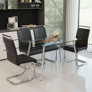 Set Tavolo da Pranzo Moderno in Vetro da 51 Pollici per 4 Persone con Gambe Placcate Argento, Set Sedie da Cucina, Rettangolare, Resistente e Elegante - Product Image 2