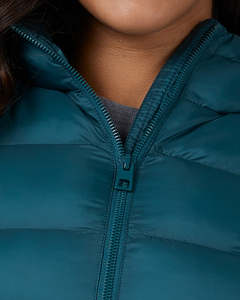 Blouson matelassé unisexe à capuche bleu sarcelle, respirant, coupe-vent, avec fermeture éclair, décontracté, hiver, coupe ajustée, couleur unie, polyester polaire - Product Image 3