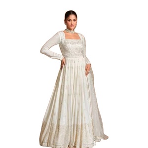 Pida ahora vestido Anarkali largo bordado Georgette de imitación real con juego Dupatta a juego para boda y fiesta especial - Product Image 1