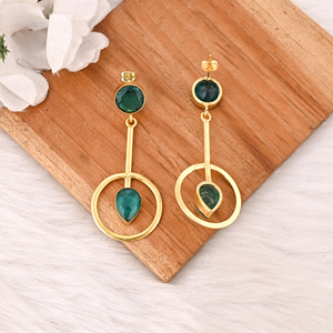 Elegant Apatite Hydro Gemstone <b>Earrings</b> Gold Plated Brass Fashion Jewelry for Women - Product Image 5