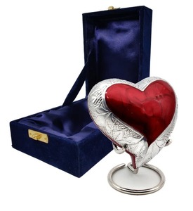 Urne funéraire décorative en forme de cœur rouge foncé avec accent cristal, urne commémorative pour cendres d'adultes, urne cœur souvenir - Product Image 2