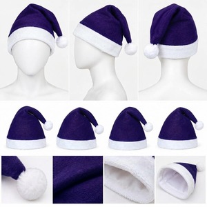 Chapeau de Noël classique rouge à carreaux avec bordure en fourrure blanche et pompon, 100% polyester, pour la plage - Product Image 4