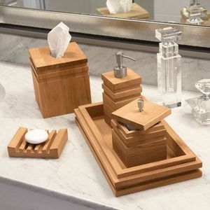 Juego de Accesorios de Baño de Bambú de 6 Piezas, Dispensador de Jabón Cuadrado, Portacepillos de Dientes, Caja para Toallas de Papel, Bandeja, Ecológico - Product Image 4