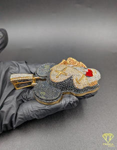 Colgante de figura de dibujos animados con la letra N, cadena de joyería hip hop totalmente engastada con diamantes de moissanita. - Product Image 6