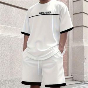 Ensemble deux pièces homme en polyester/coton épais, t-shirt et short, respirant, haute qualité, impression personnalisée du logo sur le devant, style streetwear, été - Product Image 1