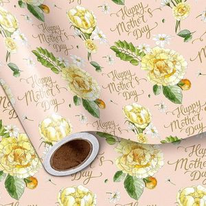 Rotolo di Carta da Regalo Floreale per la Festa della Mamma con Scritta 'Happy Mother's Day' Gialla 17 Pollici X 16,4 per Confezioni Regalo Donna Mamma - Product Image 3