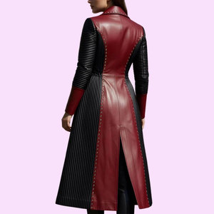 Abrigo largo de piel sintética rojo y negro para mujer, hecho a mano, estilo gótico, para festivales, 2026 - Product Image 6