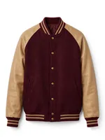 Dernière conception de veste de baseball personnalisée à manches blanches et corps rouge, vente en gros de vestes de baseball pour hommes