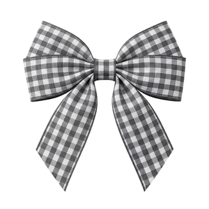 ริบบิ้นโกรเกรนลายตารางสีเทาขาวขนาด 15 มม. ขายส่ง สำหรับห่อของขวัญ ตกแต่งห่อของขวัญ เครื่องประดับผม และงานฝีมือ - Product Image 1