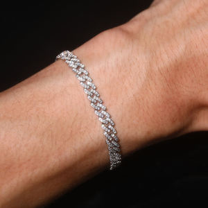 Pulsera de Cadena de Plata 925 de Lujo con Diamantes, Corte Brillante Redondo, Engaste en Canal, Diseño Geométrico, Unisex, para Uso Diario - Product Image 1