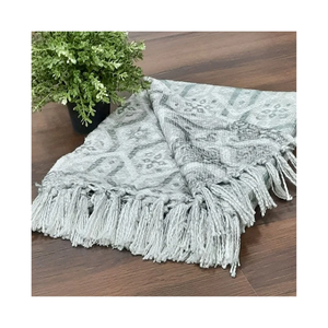 High Quality Greyish Bohemian Geometric <b>Knitted</b> <b>Throw</b> Blanket With Tassels Rectangular Wool Acrylic Home Decor All Season Use - Product Image 1