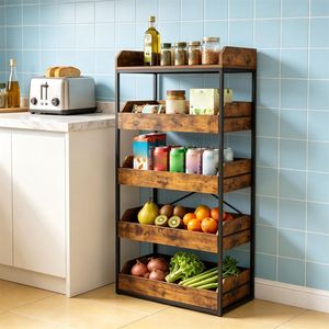 Scaffale Industriale a 5 Ripiani con 4 Cassetti, Kit Anti-Ribaltamento, Organizzatore per Dispensa in Metallo e Legno Ingegnerizzato - Product Image 4