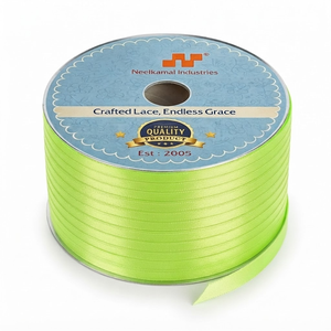 6mm Neon Green Single Face Satin Ribbon Customizable Supplier 350 Meter Roll for Sports Events Safety Campaigns Promo <b>Bows</b> Bulk - Product Image 1