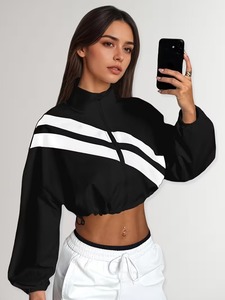 Conjunto Deportivo a Rayas con Corte y Costura para Mujer |   Conjunto Deportivo de Chaqueta de Cuello Alto y Leggings de Cintura Alta - Product Image 5