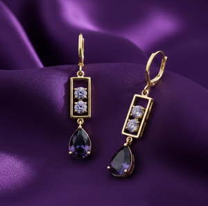 ต่างหูห้อยประดับอเมทิสต์สีน้ำเงินหรูหรา ขนาด 6 นิ้ว ต่างหูดีไซน์โดดเด่น เงินแท้ 925 ชุบทอง 18K เครื่องประดับสำหรับเจ้าสาวและงานเลี้ยงค็อกเทล - Product Image 1