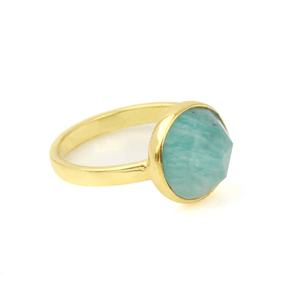 Anillo de bodas personalizado RJR0061 con amazonita natural de 10mm, Diamante de piedras preciosas con bisel Vermeil eterno de alta calidad - Product Image 1