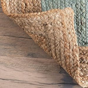 Modern Flat <b>Weave</b> Jute Area Rug Solid Color Rectangle Non Slip Living Room Floor Carpet Thin Pile Natural Border - Product Image 4