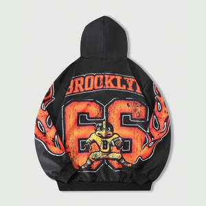 ชุดเซ็ต 2 ชิ้น เสื้อฮู้ดซิปพิมพ์ลายเปลวไฟสำหรับผู้ชาย กางเกงขายาวทรงหลวม สไตล์ลำลอง สตรีทแวร์ พร้อมเชือกผูกเอว ขายส่ง กำลังเป็นที่นิยม - Product Image 5