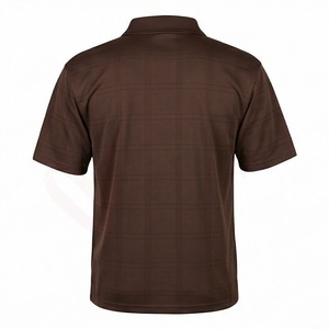 Polo à manches courtes en tissu écossais marron pour homme, coupe classique, décontracté, avec boutons - Product Image 2