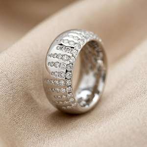 Sparkly Stackable Moissanite Round Cut <b>Dome</b> <b>Ring</b> Flush Set Wide Band 925 Sterling Silver For Unisex - Product Image 2
