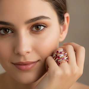 Exquisito Anillo de Varias Hileras con Cristales en Oro Rosa, Joyería para Regalo de Aniversario - Product Image 5