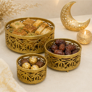 Wholesale Classic Ramadan Decoration Metal <b>Tray</b> <b>Gold</b> Filigree Palm Tree Cut Out Design Eid Mubarak Dessert <b>Serving</b> Platter - Product Image 4