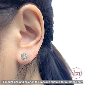 [Sheri Jewels] 7mm Diameter Large size Women's Classic Style 18K Solid White Gold Natural Diamond Stud Earrings - Product Image 4